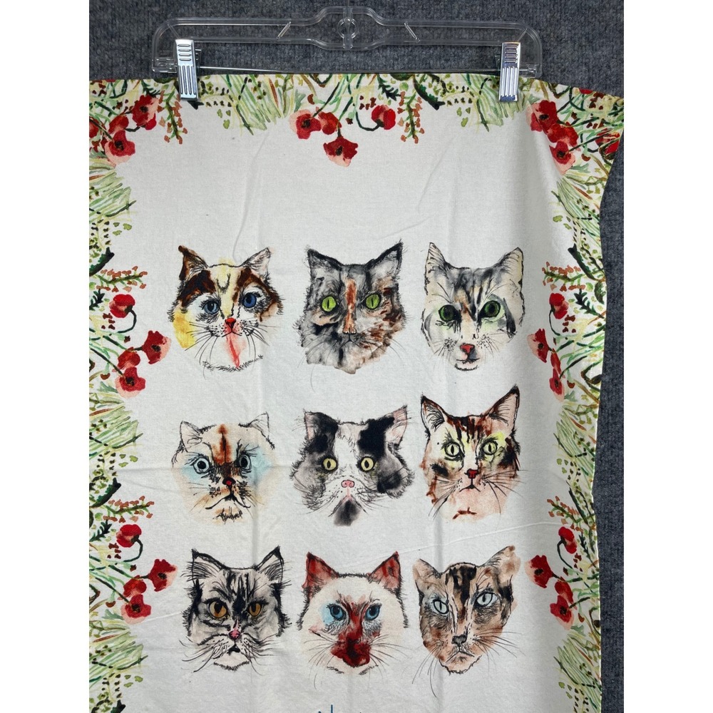 Anthropology Tea Towel Unisex 21x28 White Excellent Cat Nine Lives Poppies - Picture 3 of 10